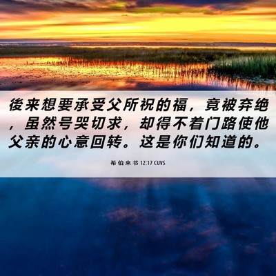 Picture 06 - 希 伯 来 书 12:17 CUVS - 後 来 想 要 承 受 父 所 祝 的 福 ， - Bible Verse Picture