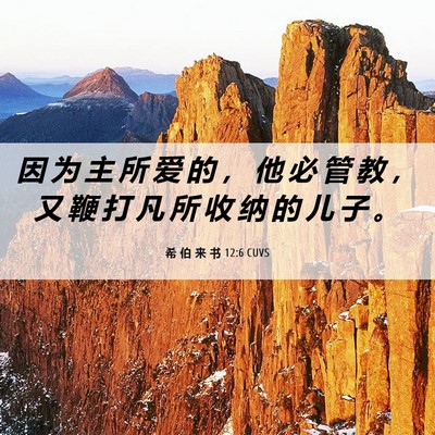 Picture 06 - 希 伯 来 书 12:6 CUVS - 因 为 主 所 爱 的 ， 他 必 管 教 ， - Bible Verse Picture