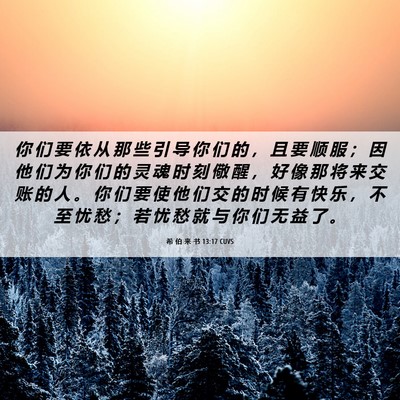 Picture 06 - 希 伯 来 书 13:17 CUVS - 你 们 要 依 从 那 些 引 导 你 们 的 - Bible Verse Picture