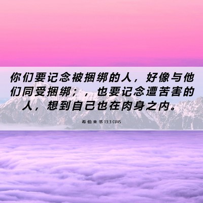 Picture 06 - 希 伯 来 书 13:3 CUVS - 你 们 要 记 念 被 捆 绑 的 人 ， 好 - Bible Verse Picture