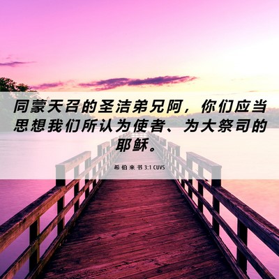 Picture 06 - 希 伯 来 书 3:1 CUVS - 同 蒙 天 召 的 圣 洁 弟 兄 阿 ， 你 - Bible Verse Picture