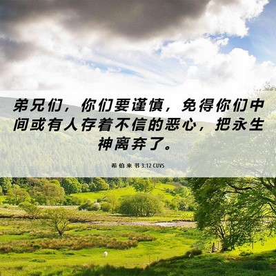 Picture 06 - 希 伯 来 书 3:12 CUVS - 弟 兄 们 ， 你 们 要 谨 慎 ， 免 得 - Bible Verse Picture