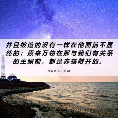 Picture 06 - 希 伯 来 书 4:13 CUVS - 并 且 被 造 的 没 有 一 样 在 他 面 - Bible Verse Picture