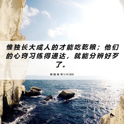 Picture 06 - 希 伯 来 书 5:14 CUVS - 惟 独 长 大 成 人 的 才 能 吃 乾 粮 - Bible Verse Picture