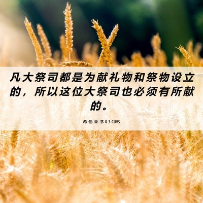 Picture 06 - 希 伯 来 书 8:3 CUVS - 凡 大 祭 司 都 是 为 献 礼 物 和 祭 - Bible Verse Picture