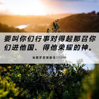 Picture 06 - 帖 撒 罗 尼 迦 前 书 2:12 CUVS - 要 叫 你 们 行 事 对 得 起 那 召 你 - Bible Verse Picture