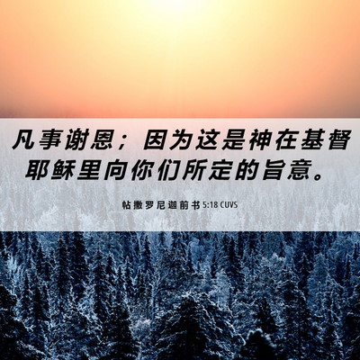 Picture 06 - 帖 撒 罗 尼 迦 前 书 5:18 CUVS - 凡 事 谢 恩 ； 因 为 这 是 神 在 基 - Bible Verse Picture
