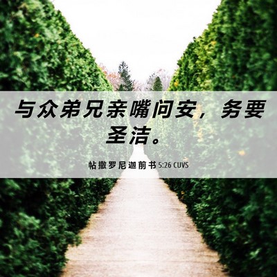 Picture 06 - 帖 撒 罗 尼 迦 前 书 5:26 CUVS - 与 众 弟 兄 亲 嘴 问 安 ， 务 要 圣 - Bible Verse Picture