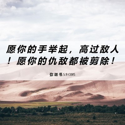 Picture 06 - 弥 迦 书 5:9 CUVS - 愿 你 的 手 举 起 ， 高 过 敌 人 ！ - Bible Verse Picture