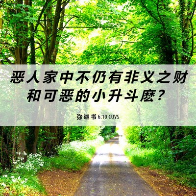 Picture 06 - 弥 迦 书 6:10 CUVS - 恶 人 家 中 不 仍 有 非 义 之 财 和 - Bible Verse Picture
