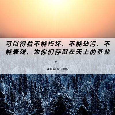 Picture 06 - 彼 得 前 书 1:4 CUVS - 可 以 得 着 不 能 朽 坏 、 不 能 玷 - Bible Verse Picture