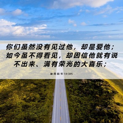 Picture 06 - 彼 得 前 书 1:8 CUVS - 你 们 虽 然 没 有 见 过 他 ， 却 是 - Bible Verse Picture