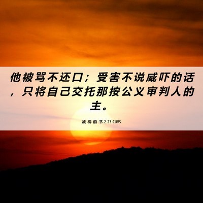 Picture 06 - 彼 得 前 书 2:23 CUVS - 他 被 骂 不 还 口 ； 受 害 不 说 威 - Bible Verse Picture
