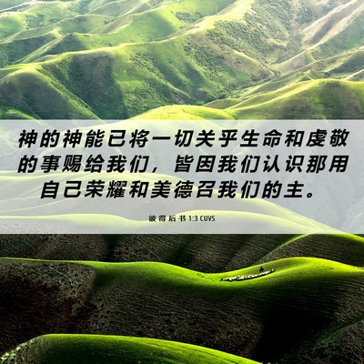 Picture 06 - 彼 得 后 书 1:3 CUVS - 神 的 神 能 已 将 一 切 关 乎 生 命 - Bible Verse Picture