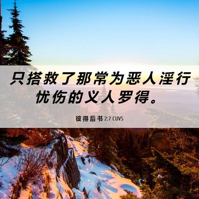 Picture 06 - 彼 得 后 书 2:7 CUVS - 只 搭 救 了 那 常 为 恶 人 淫 行 忧 - Bible Verse Picture