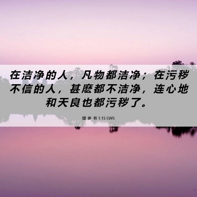 Picture 06 - 提 多 书 1:15 CUVS - 在 洁 净 的 人 ， 凡 物 都 洁 净 ； - Bible Verse Picture