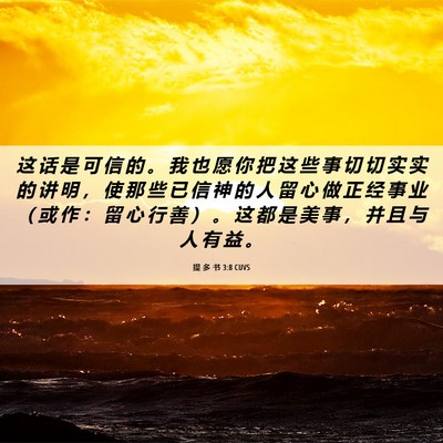 Picture 06 - 提 多 书 3:8 CUVS - 这 话 是 可 信 的 。 我 也 愿 你 把 - Bible Verse Picture