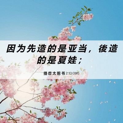 Picture 06 - 提 摩 太 前 书 2:13 CUVS - 因 为 先 造 的 是 亚 当 ， 後 造 的 - Bible Verse Picture