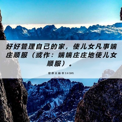 Picture 06 - 提 摩 太 前 书 3:4 CUVS - 好 好 管 理 自 己 的 家 ， 使 儿 女 - Bible Verse Picture