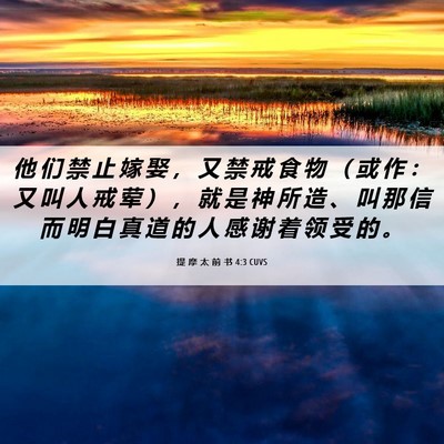Picture 06 - 提 摩 太 前 书 4:3 CUVS - 他 们 禁 止 嫁 娶 ， 又 禁 戒 食 物 - Bible Verse Picture