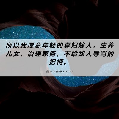 Picture 06 - 提 摩 太 前 书 5:14 CUVS - 所 以 我 愿 意 年 轻 的 寡 妇 嫁 人 - Bible Verse Picture