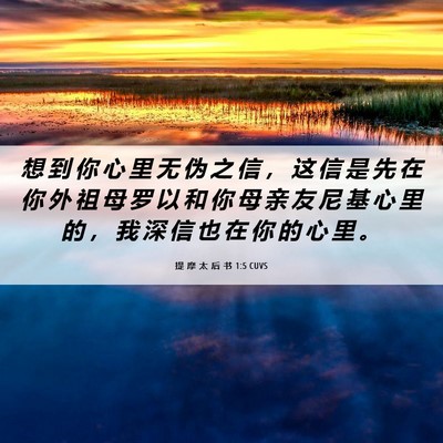 Picture 06 - 提 摩 太 后 书 1:5 CUVS - 想 到 你 心 里 无 伪 之 信 ， 这 信 - Bible Verse Picture