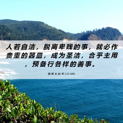 Picture 06 - 提 摩 太 后 书 2:21 CUVS - 人 若 自 洁 ， 脱 离 卑 贱 的 事 ， - Bible Verse Picture