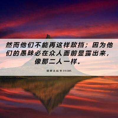 Picture 06 - 提 摩 太 后 书 3:9 CUVS - 然 而 他 们 不 能 再 这 样 敌 挡 ； - Bible Verse Picture
