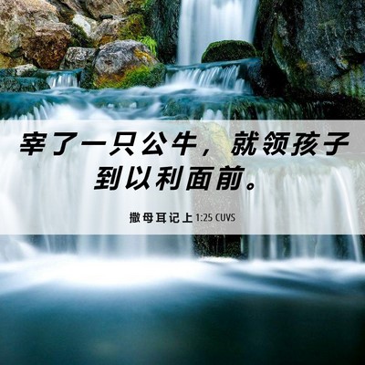 Picture 06 - 撒 母 耳 记 上 1:25 CUVS - 宰 了 一 只 公 牛 ， 就 领 孩 子 到 - Bible Verse Picture