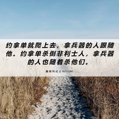 Picture 06 - 撒 母 耳 记 上 14:13 CUVS - 约 拿 单 就 爬 上 去 ， 拿 兵 器 的 - Bible Verse Picture