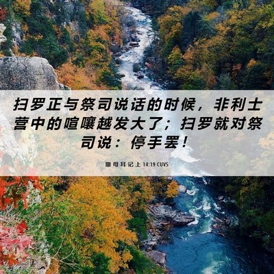 Picture 06 - 撒 母 耳 记 上 14:19 CUVS - 扫 罗 正 与 祭 司 说 话 的 时 候 ， - Bible Verse Picture