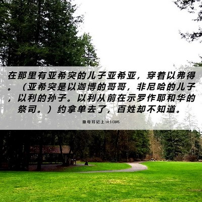 Picture 06 - 撒 母 耳 记 上 14:3 CUVS - 在 那 里 有 亚 希 突 的 儿 子 亚 希 - Bible Verse Picture