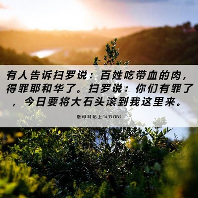 Picture 06 - 撒 母 耳 记 上 14:33 CUVS - 有 人 告 诉 扫 罗 说 ： 百 姓 吃 带 - Bible Verse Picture