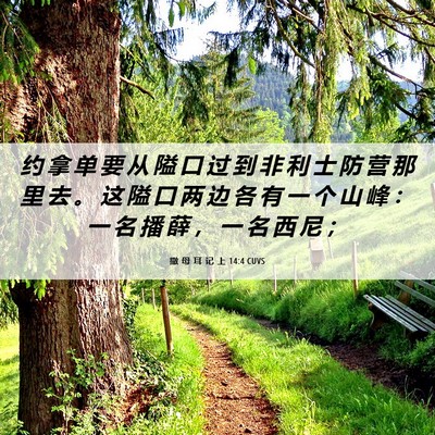 Picture 06 - 撒 母 耳 记 上 14:4 CUVS - 约 拿 单 要 从 隘 口 过 到 非 利 士 - Bible Verse Picture