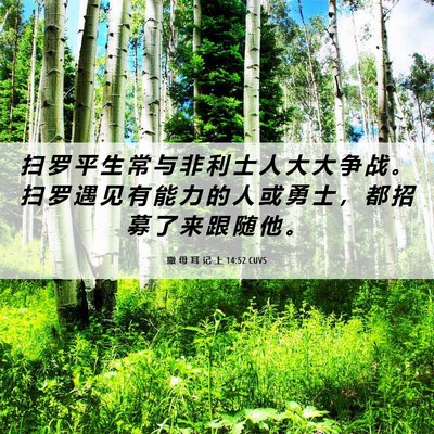 Picture 06 - 撒 母 耳 记 上 14:52 CUVS - 扫 罗 平 生 常 与 非 利 士 人 大 大 - Bible Verse Picture