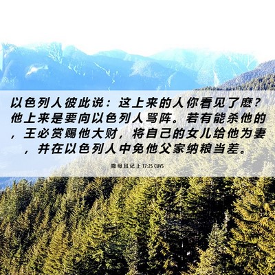 Picture 06 - 撒 母 耳 记 上 17:25 CUVS - 以 色 列 人 彼 此 说 ： 这 上 来 的 - Bible Verse Picture