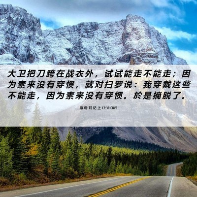 Picture 06 - 撒 母 耳 记 上 17:39 CUVS - 大 卫 把 刀 跨 在 战 衣 外 ， 试 试 - Bible Verse Picture