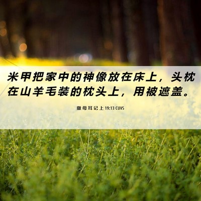 Picture 06 - 撒 母 耳 记 上 19:13 CUVS - 米 甲 把 家 中 的 神 像 放 在 床 上 - Bible Verse Picture