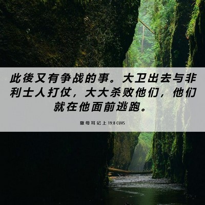 Picture 06 - 撒 母 耳 记 上 19:8 CUVS - 此 後 又 有 争 战 的 事 。 大 卫 出 - Bible Verse Picture