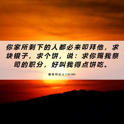 Picture 06 - 撒 母 耳 记 上 2:36 CUVS - 你 家 所 剩 下 的 人 都 必 来 叩 拜 - Bible Verse Picture