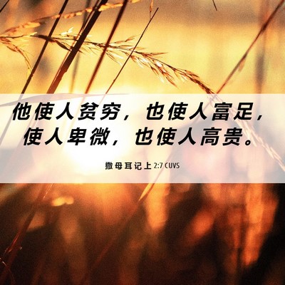 Picture 06 - 撒 母 耳 记 上 2:7 CUVS - 他 使 人 贫 穷 ， 也 使 人 富 足 ， - Bible Verse Picture