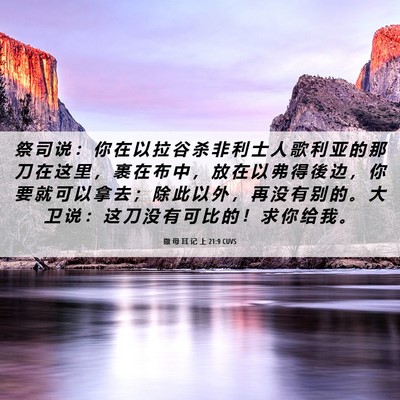 Picture 06 - 撒 母 耳 记 上 21:9 CUVS - 祭 司 说 ： 你 在 以 拉 谷 杀 非 利 - Bible Verse Picture