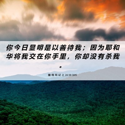 Picture 06 - 撒 母 耳 记 上 24:18 CUVS - 你 今 日 显 明 是 以 善 待 我 ； 因 - Bible Verse Picture