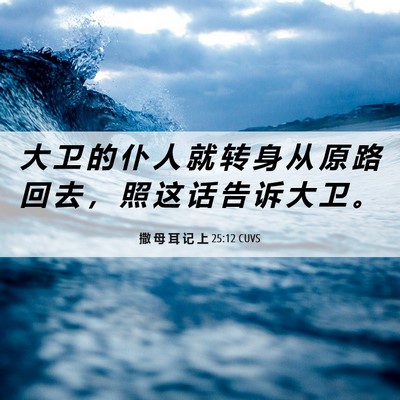 Picture 06 - 撒 母 耳 记 上 25:12 CUVS - 大 卫 的 仆 人 就 转 身 从 原 路 回 - Bible Verse Picture