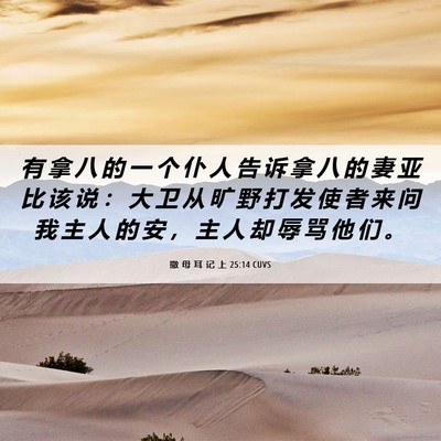 Picture 06 - 撒 母 耳 记 上 25:14 CUVS - 有 拿 八 的 一 个 仆 人 告 诉 拿 八 - Bible Verse Picture