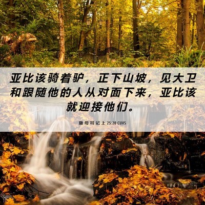 Picture 06 - 撒 母 耳 记 上 25:20 CUVS - 亚 比 该 骑 着 驴 ， 正 下 山 坡 ， - Bible Verse Picture