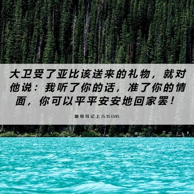 Picture 06 - 撒 母 耳 记 上 25:35 CUVS - 大 卫 受 了 亚 比 该 送 来 的 礼 物 - Bible Verse Picture