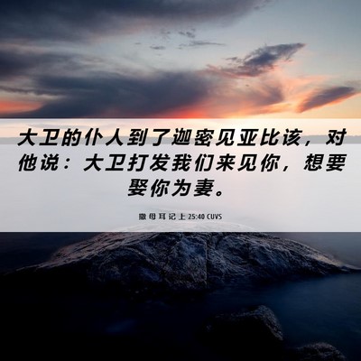 Picture 06 - 撒 母 耳 记 上 25:40 CUVS - 大 卫 的 仆 人 到 了 迦 密 见 亚 比 - Bible Verse Picture