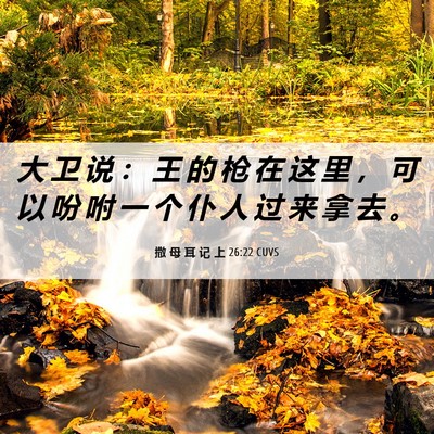 Picture 06 - 撒 母 耳 记 上 26:22 CUVS - 大 卫 说 ： 王 的 枪 在 这 里 ， 可 - Bible Verse Picture