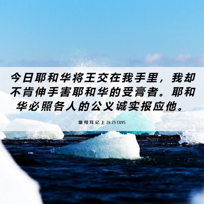 Picture 06 - 撒 母 耳 记 上 26:23 CUVS - 今 日 耶 和 华 将 王 交 在 我 手 里 - Bible Verse Picture
